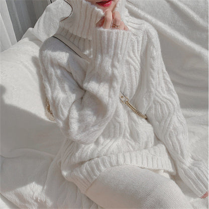 Women's chunky knit sweater with high collar and soft material NOVAE