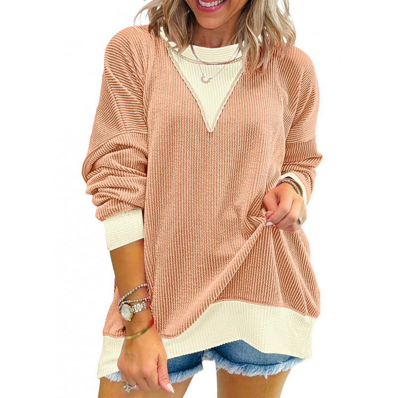 Women's casual V-neck sweater in textured material NOVAE