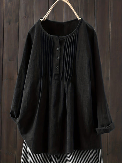 Women's blouse with pleats and button placket NOVAE