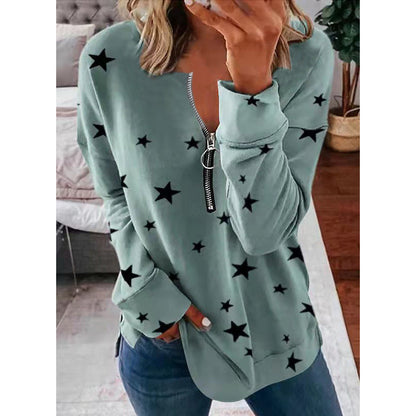 Women's Casual Sweatshirt with Zipper and Star Motif NOVAE