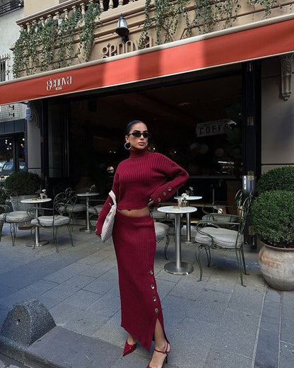 Women's knitted pleated skirt and sweater set NOVAE