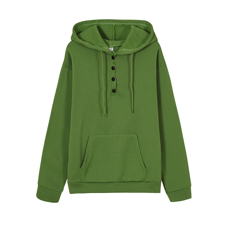 Women's hooded sweatshirt with button details and practical kangaroo pocket NOVAE