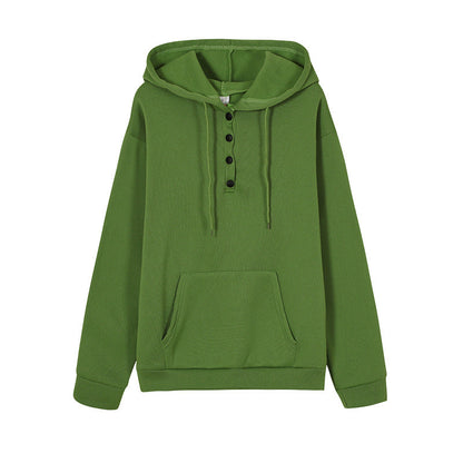 Women's hooded sweatshirt with button details and practical kangaroo pocket NOVAE
