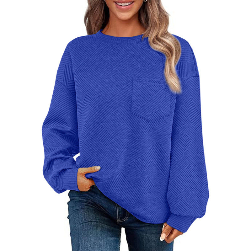 Women's casual sweater with textured pattern and practical chest pocket NOVAE