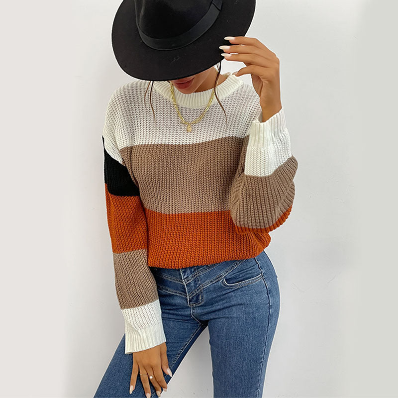 Women's cozy sweater with modern block stripe pattern NOVAE