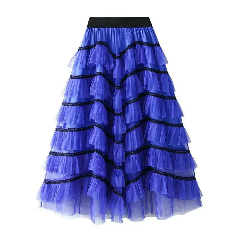 Women's fashionable tulle skirt with multi-layered ruffles and elegant lace accents NOVAE
