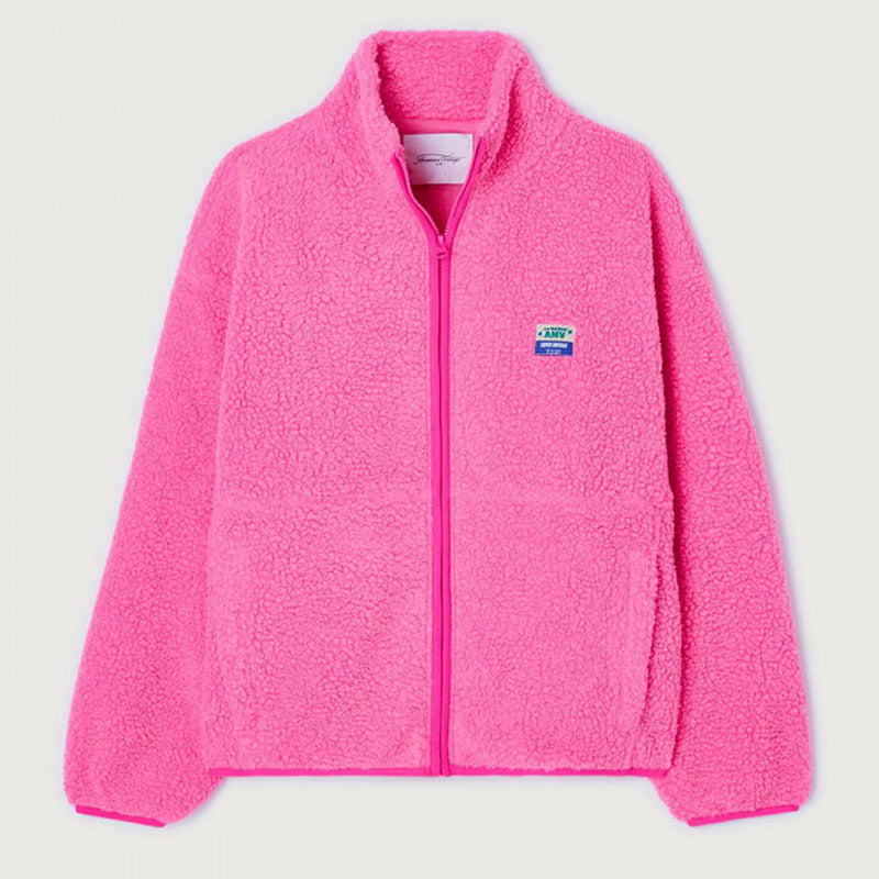 Women's plush jacket with high collar and side pockets NOVAE