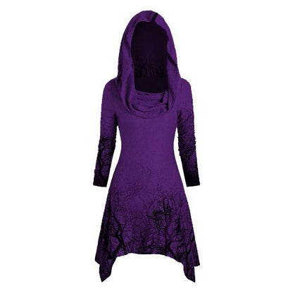 Women's hooded dress with graphic tree design NOVAE