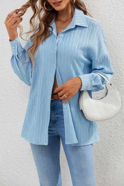 Women's elegant and loose long-sleeved blouse in a striped design NOVAE