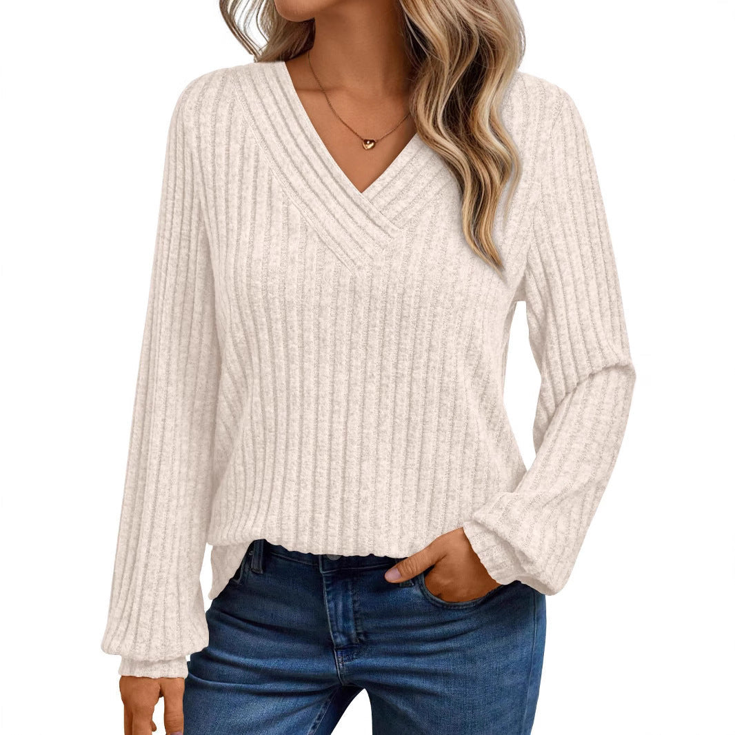Women's comfortable long-sleeved shirt with structured V-neck NOVAE