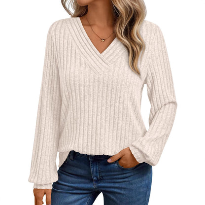 Women's comfortable long-sleeved shirt with structured V-neck NOVAE