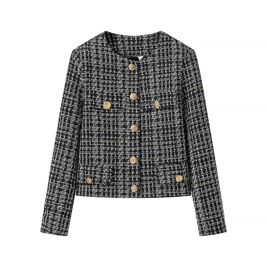 Women's elegant tweed jacket with gold buttons NOVAE