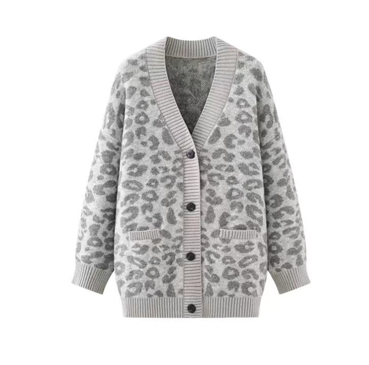 Women's lightweight knit cardigan with textured leopard print NOVAE