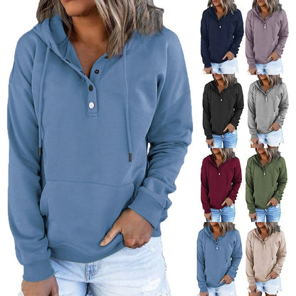 Women's hoodie with button details and practical pockets NOVAE