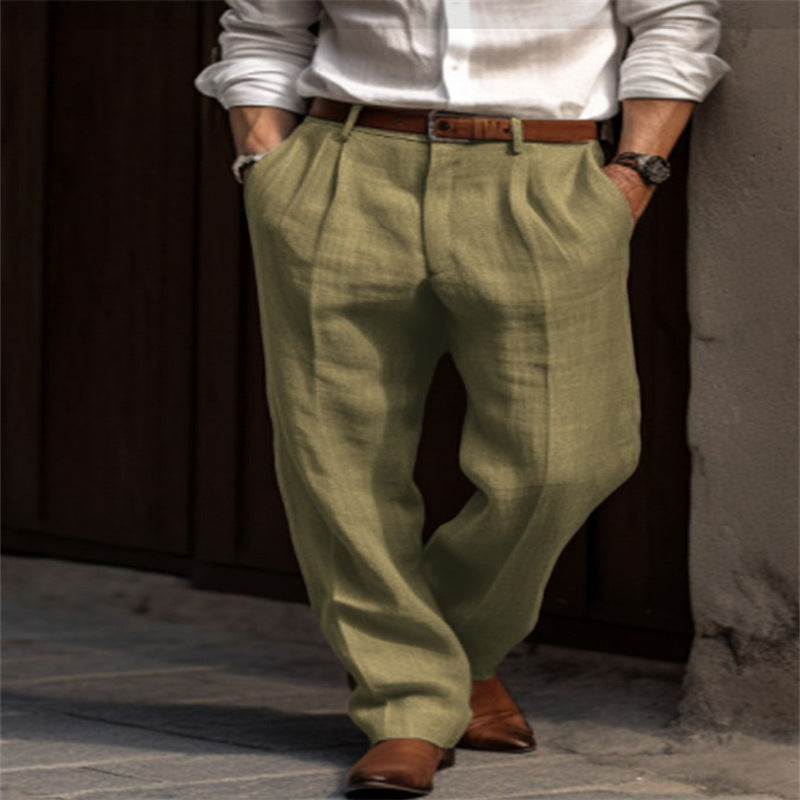 Men's elegant linen trousers with pleats and side pockets NOVAE