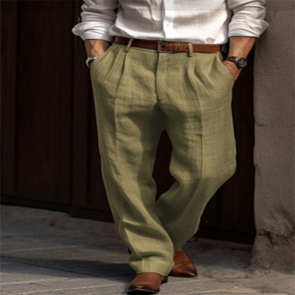 Men's elegant linen trousers with pleats and side pockets NOVAE