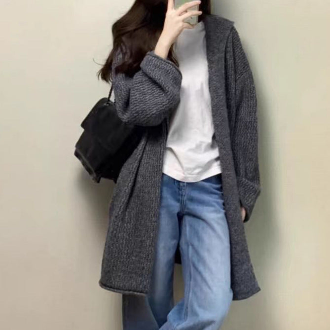 Women's chunky knit cardigan with open cut and casual design NOVAE