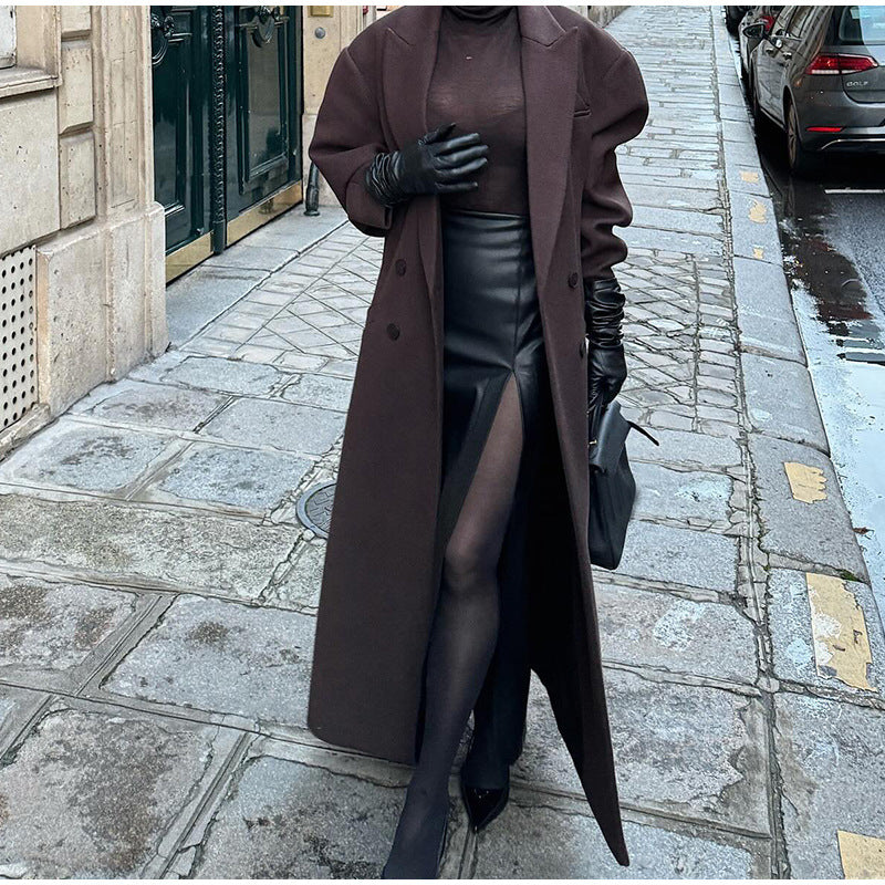 Women's Oversized Blazer Coat with Double Button Closure and Wide Shoulders NOVAE