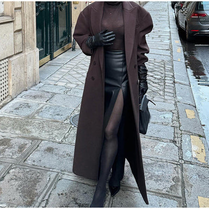 Women's Oversized Blazer Coat with Double Button Closure and Wide Shoulders NOVAE