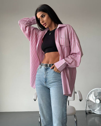 Women's casual long-sleeved blouse with fine stripes NOVAE