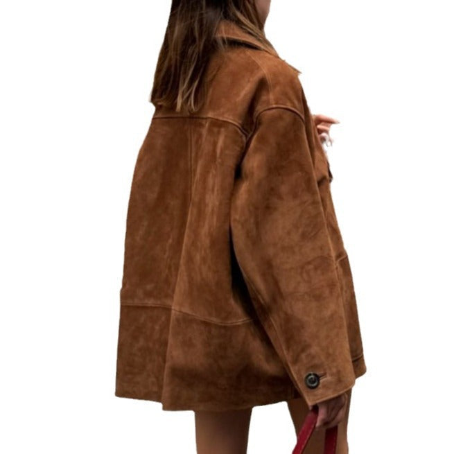 Women's elegant suede jacket in oversized style NOVAE