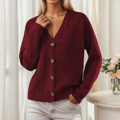 Women's cardigan with V-neck and trendy cable knit pattern NOVAE