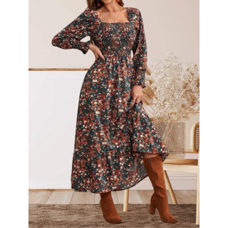 Women's maxi dress with ruffle details and floral design NOVAE