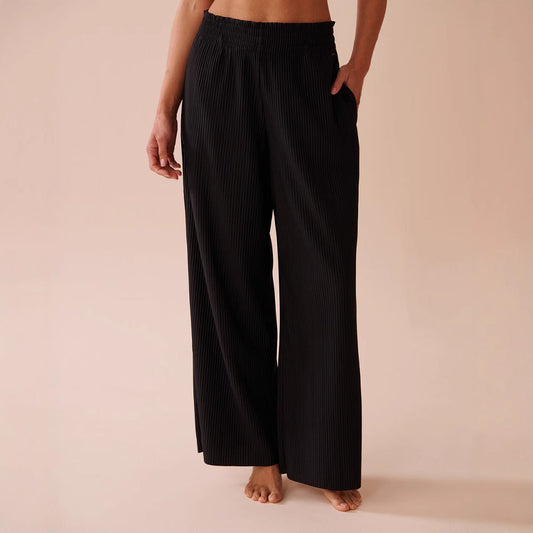 Women's wide-leg pleated trousers with elasticated waistband and side pockets NOVAE