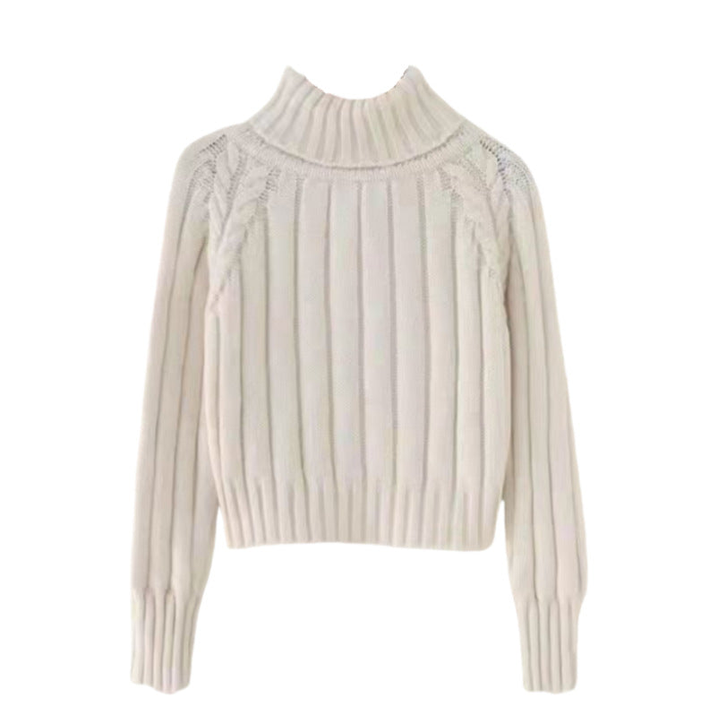 Women's knit sweater with high collar and ribbed texture NOVAE