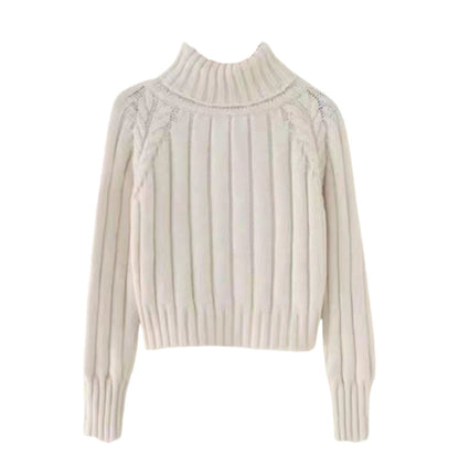 Women's knit sweater with high collar and ribbed texture NOVAE