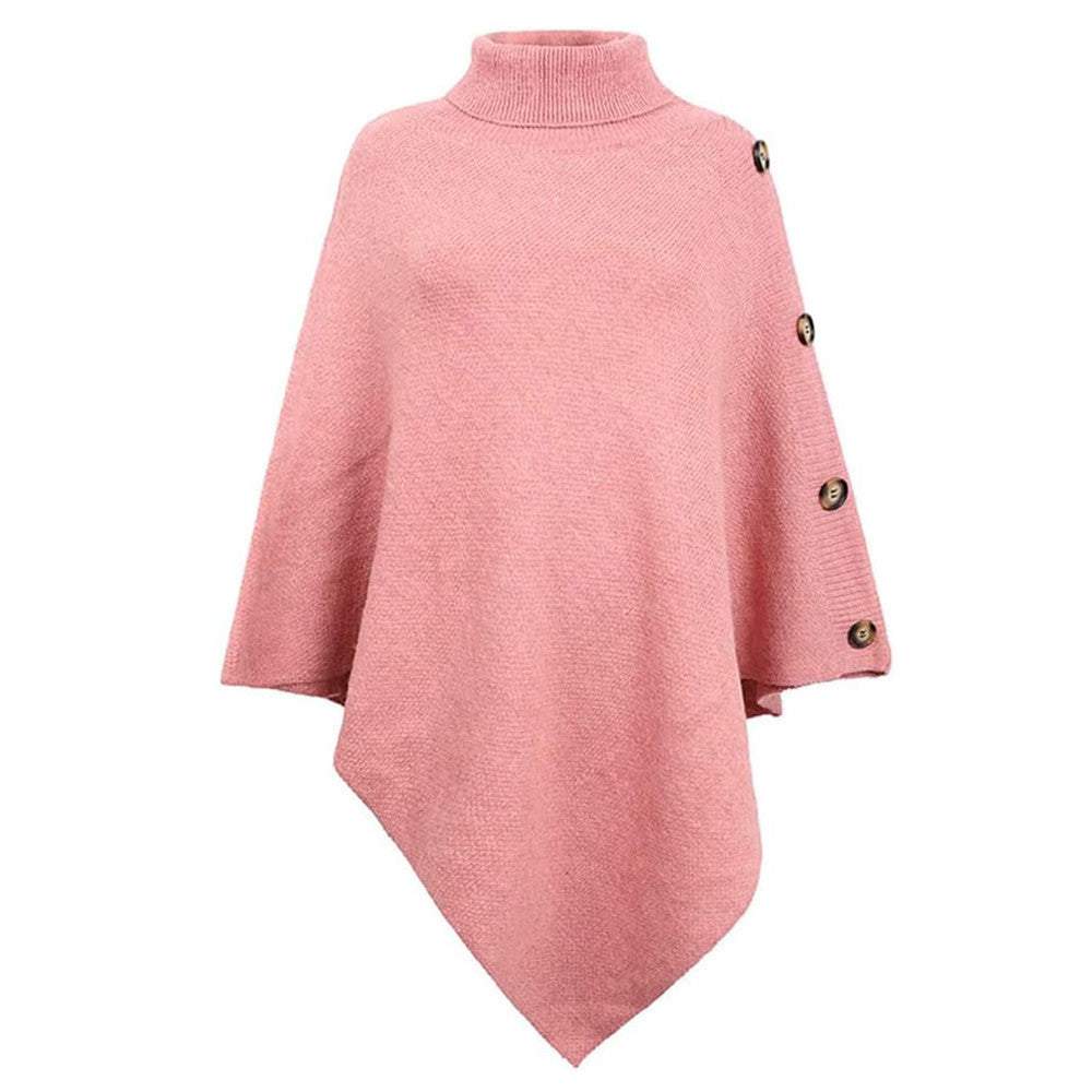 Women's elegant poncho with stand-up collar and decorative buttons NOVAE