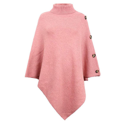 Women's elegant poncho with stand-up collar and decorative buttons NOVAE