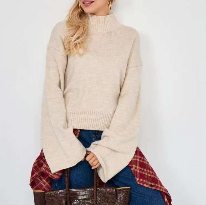 Women's knitted sweater with a relaxed fit and voluminous sleeves NOVAE