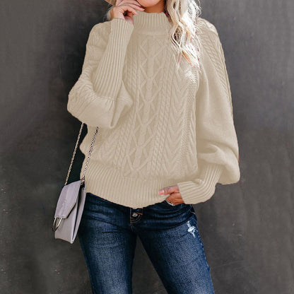 Women's chunky knit sweater with high collar and balloon sleeves NOVAE