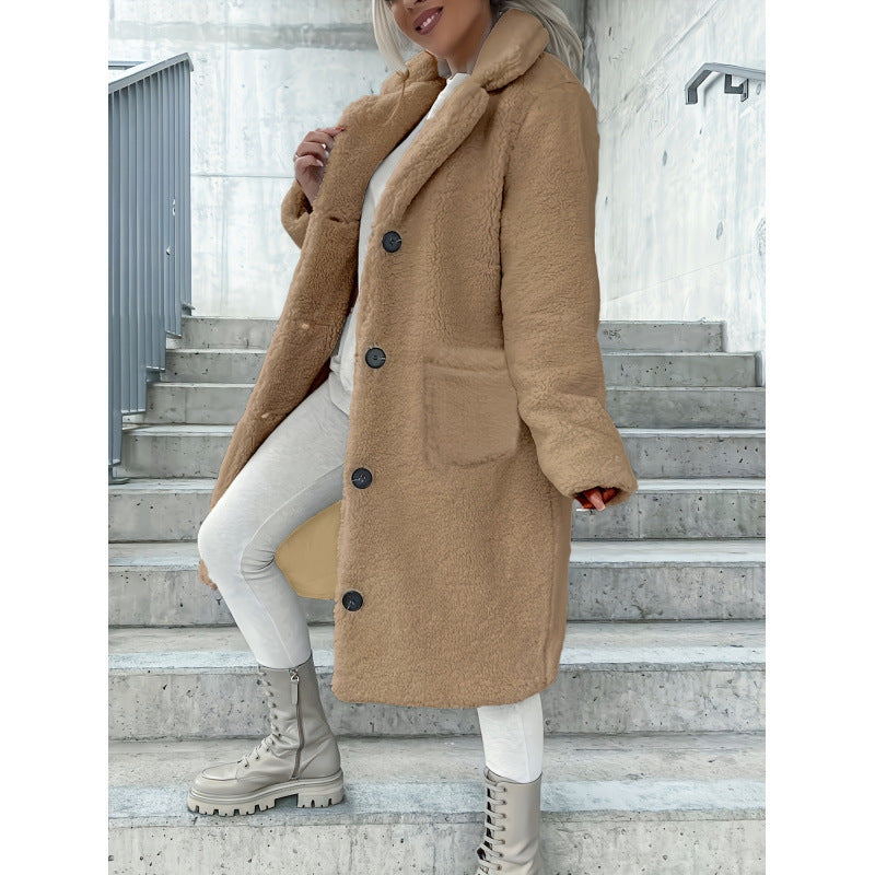 Women's Cozy Fleece Coat with Pockets and Button Closure NOVAE