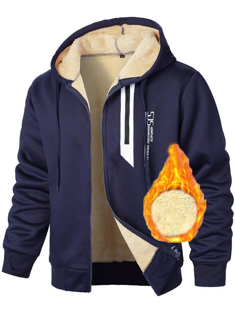 Men's fleece hooded jacket with warm lining and practical zipped pockets NOVAE