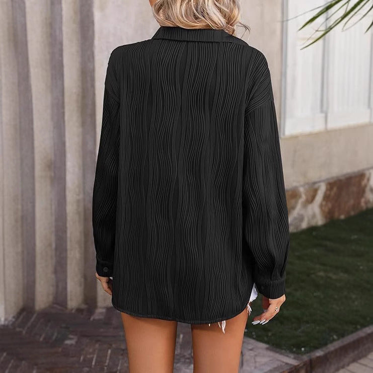 Women's casual long-sleeved blouse with striped pattern NOVAE