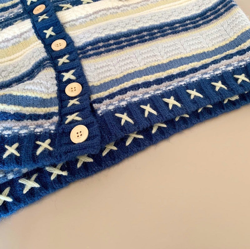 Women's cardigan with colorful striped pattern and decorative buttons NOVAE