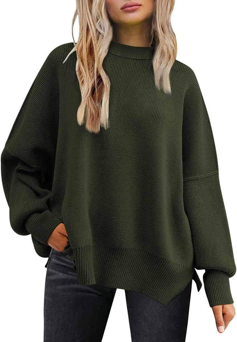Women's oversized knit sweater with wide sleeves and textured surface NOVAE