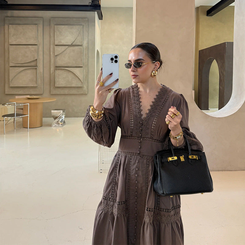 Women's maxi dress with artistic embroidery and airy sleeves NOVAE