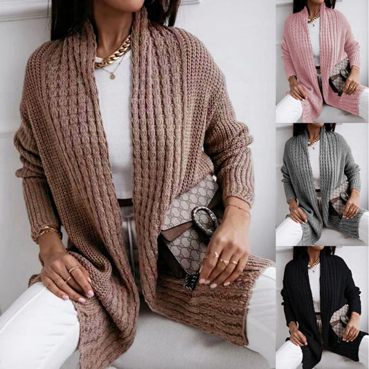 Women's chunky knit cardigan with open cut and fashionable textured design NOVAE
