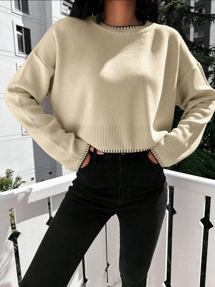 Women's casual cropped pullover with fine ribbing and elasticated waistband NOVAE
