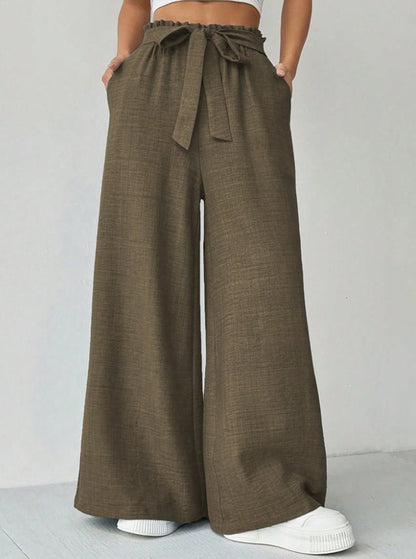 Women's wide-leg trousers with adjustable waistband NOVAE