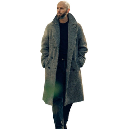 Men's wool coat with a stylish herringbone pattern NOVAE