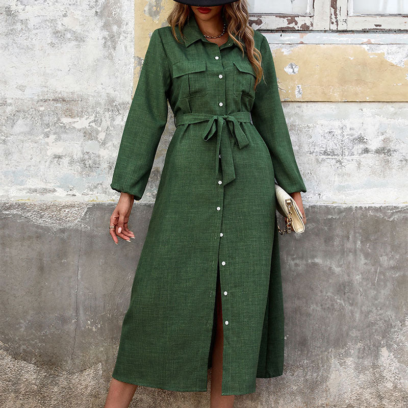 Women's shirt dress with tie belt and patch pockets NOVAE