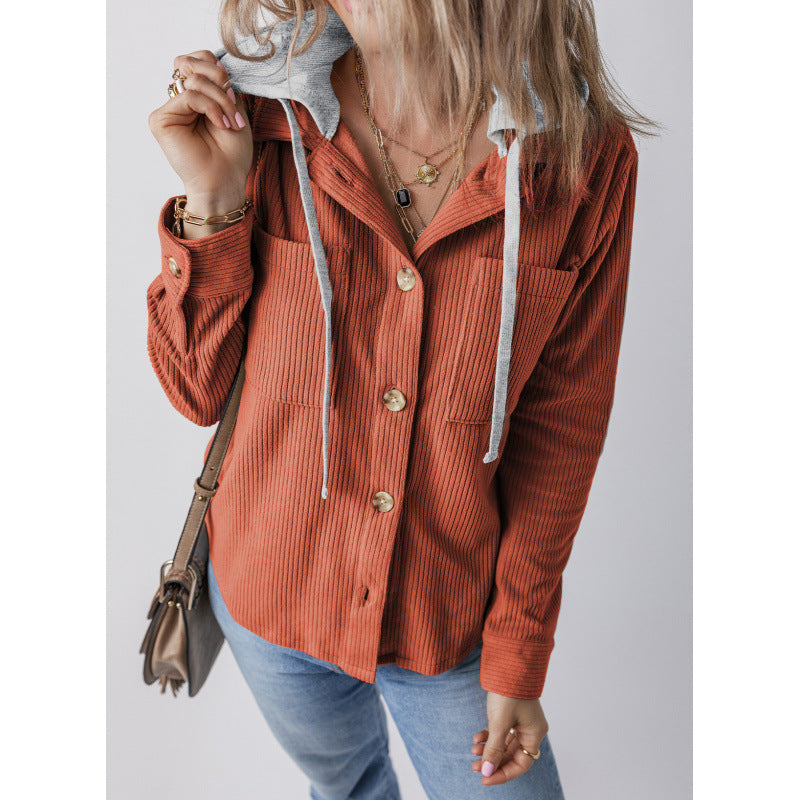 Women's casual shirt jacket with hood and side pockets NOVAE