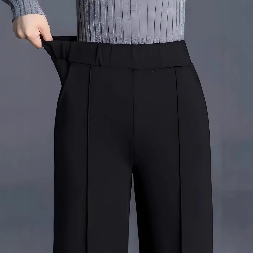 Women's elegant high-waisted trousers with pleats and elasticated waistband NOVAE