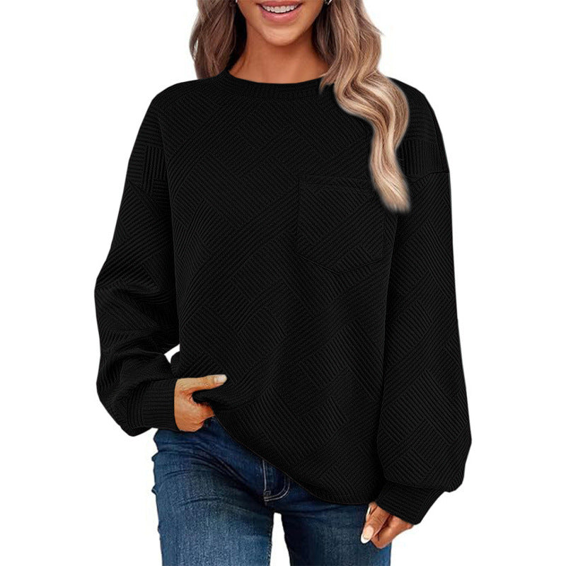 Women's casual sweater with textured pattern and practical chest pocket NOVAE