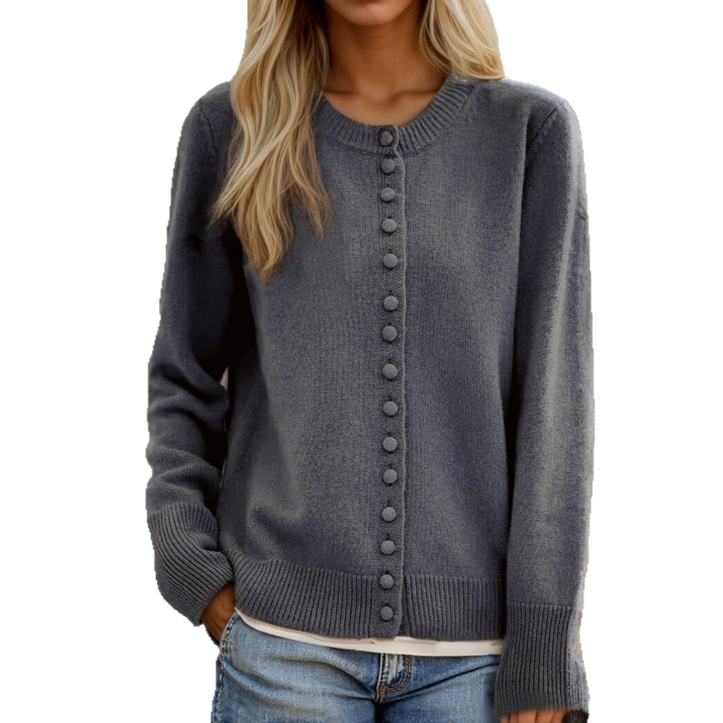 Women's fine knit cardigan with button details and lightweight material NOVAE