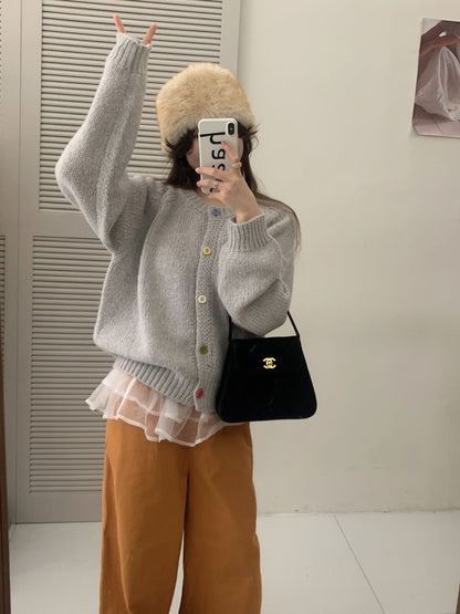 Women's Cozy Cardigan with Colorful Buttons and a Relaxed Fit NOVAE